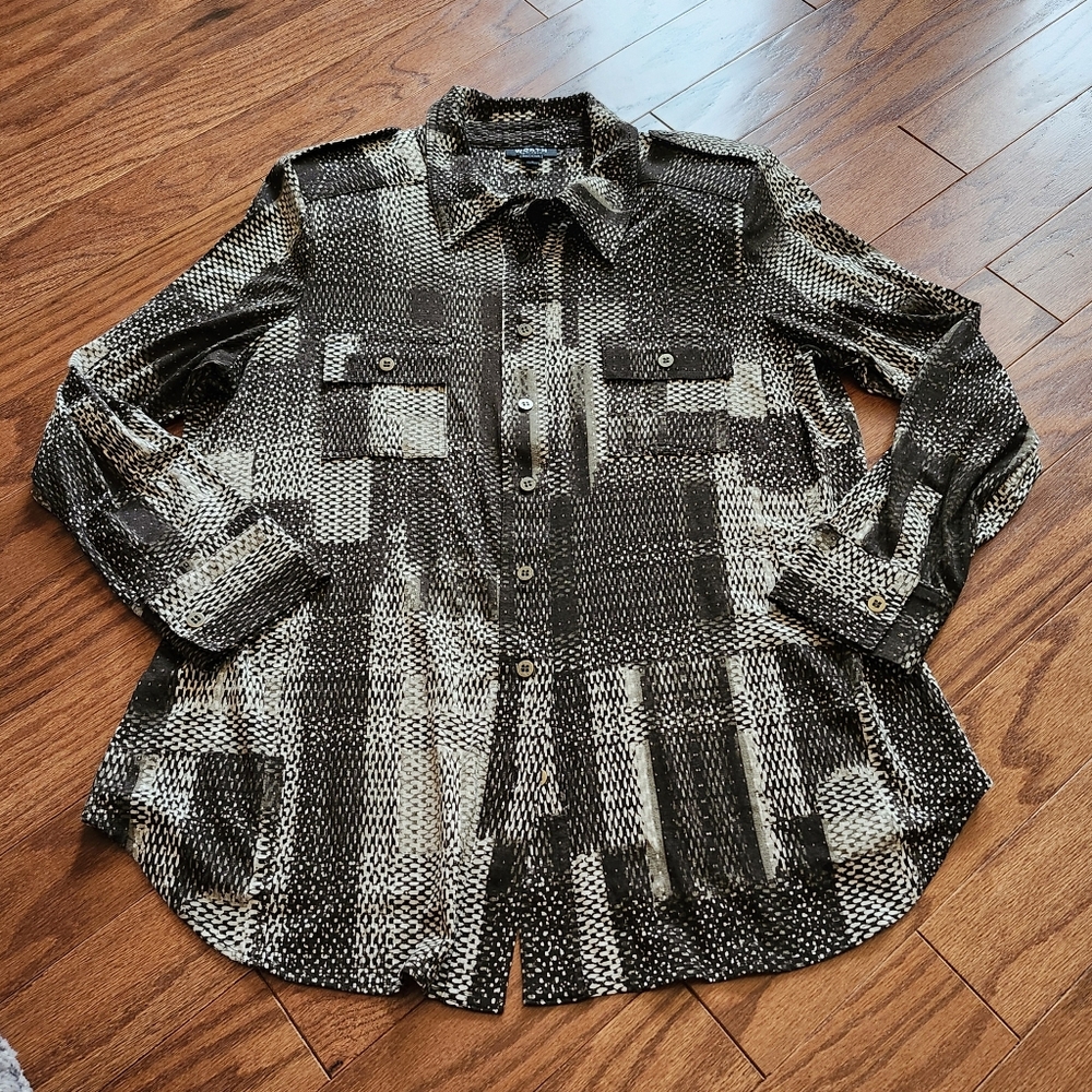 Worth Graphic Print‎ Made In USA Button Front Blouse Size Large